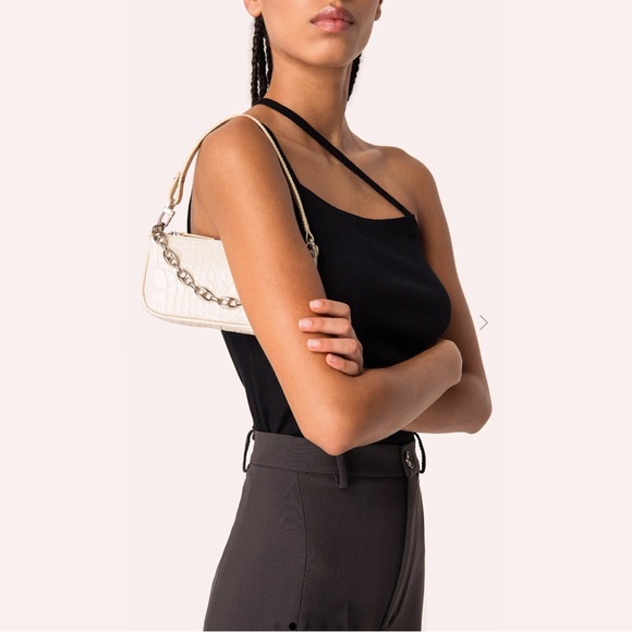NWT by FAR Mini Rachel Cream Croco-Embossed Leather